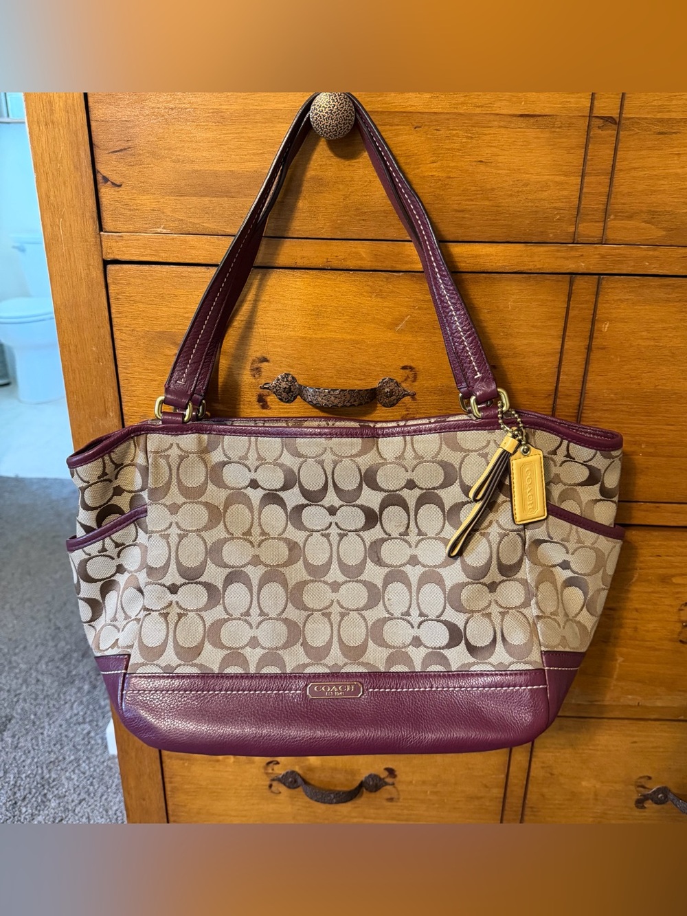 Coach Park Signature Carrie Tote Purple Vintage